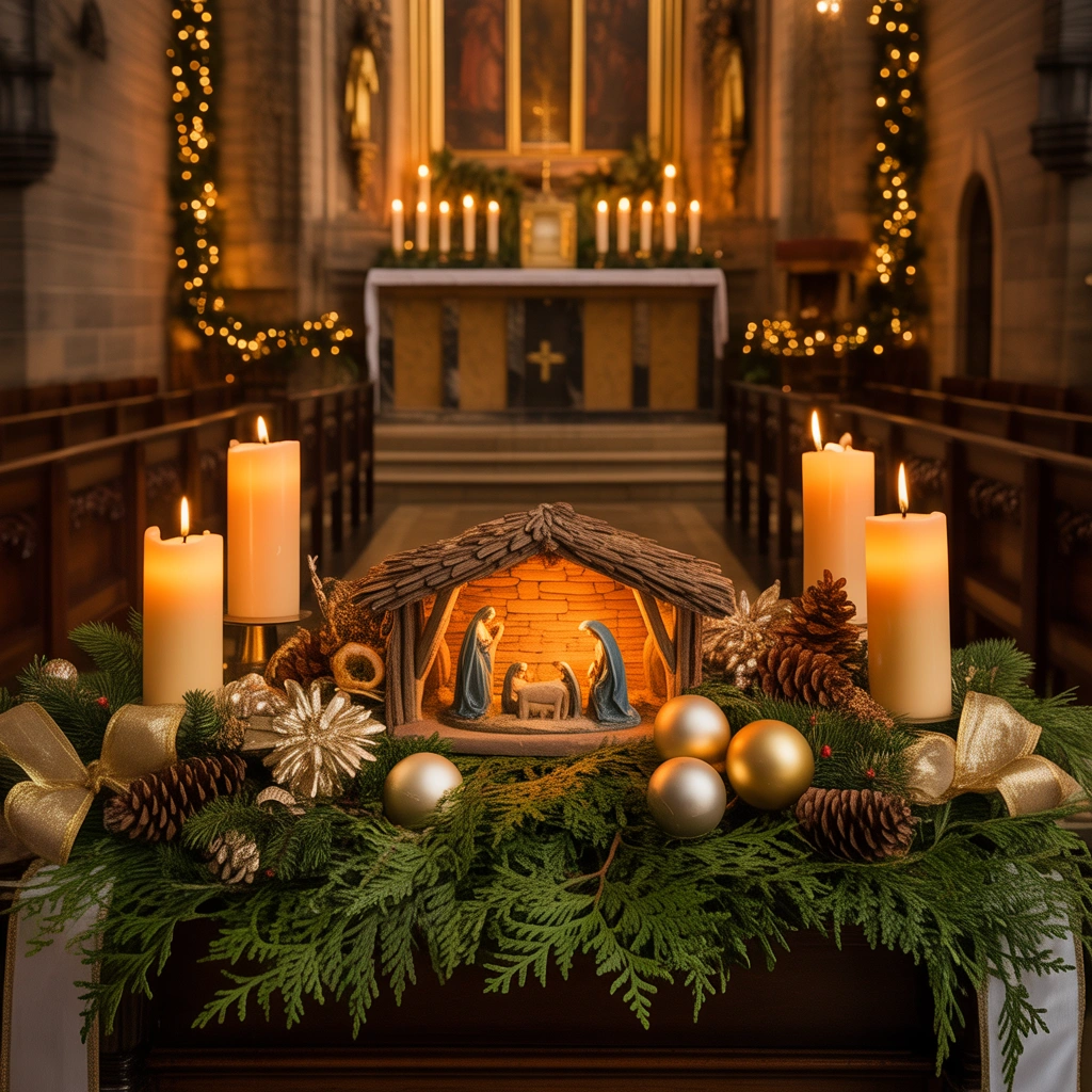 Seasonal Christmas Church Entryway Table Decor
