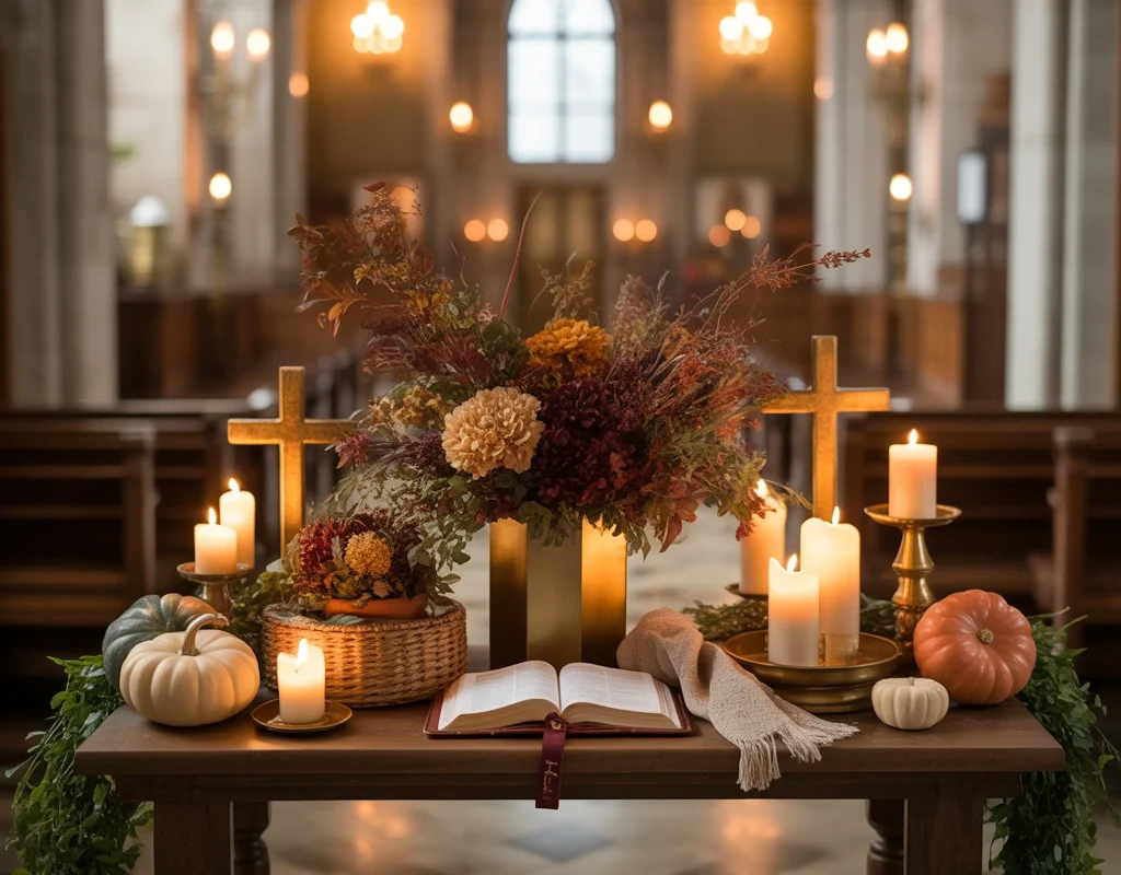 Seasonal Church Entryway Table Decor