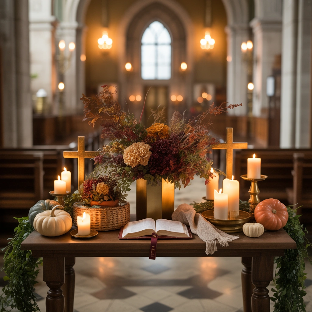Seasonal Church Entryway Table Decor
