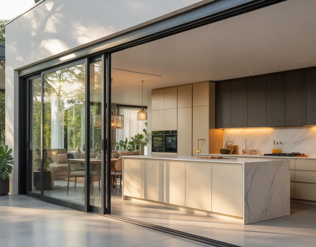 Semi Open Kitchen With Sliding Doors