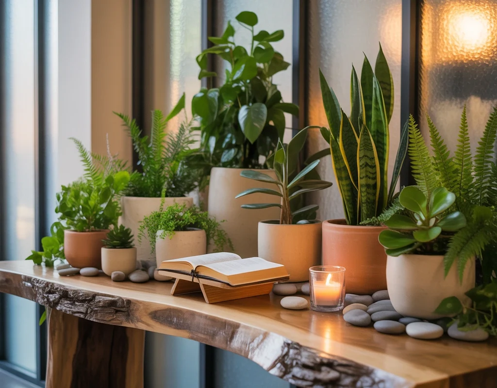 Simple Green Plant Church Entryway Table Decor