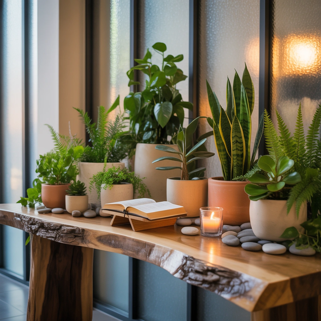 Simple Green Plant Church Entryway Table Decor