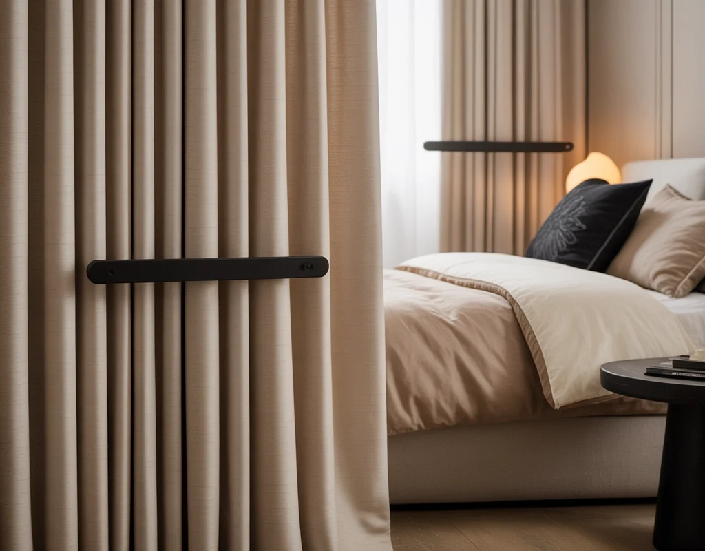 Style Beige Curtains With a Black Accent Bedroom