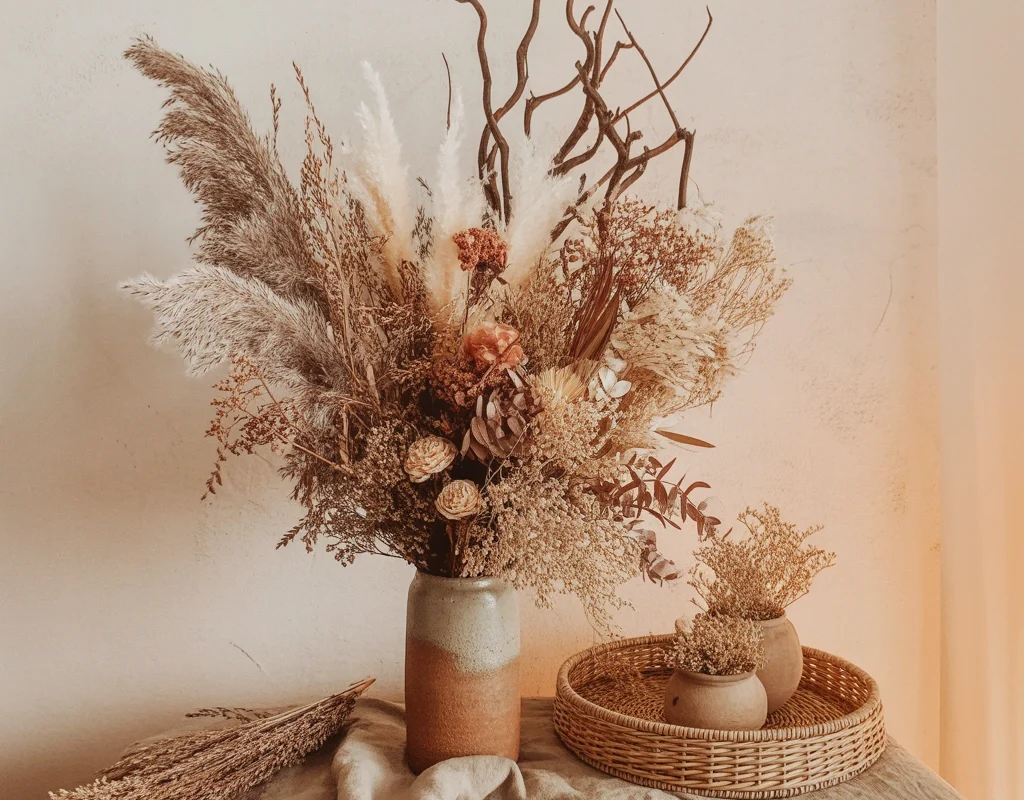 Style With Dried Flowers Branches and Pampas Grass