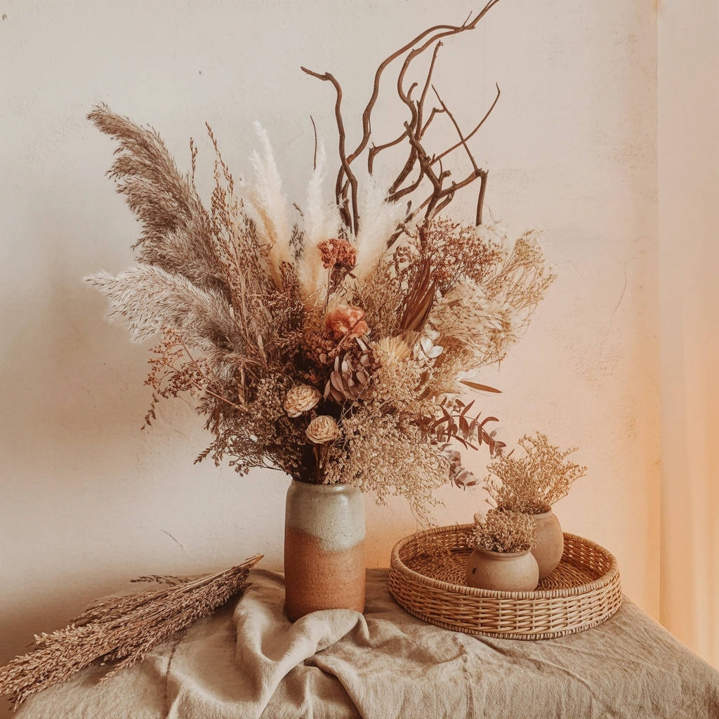 Style With Dried Flowers Branches and Pampas Grass