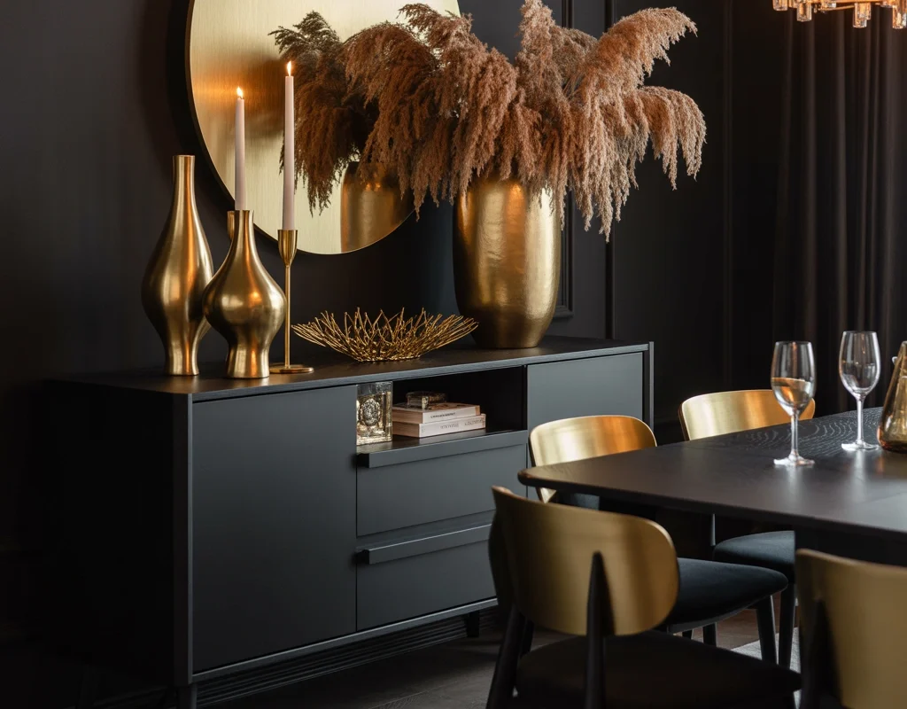 Style a Black Sideboard With Gold Accessories