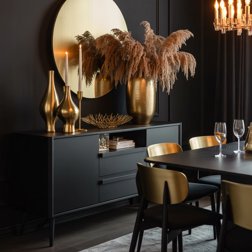 Style a Black Sideboard With Gold Accessories