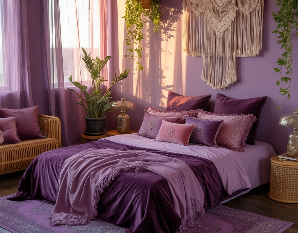 Style a Bohemian Purple Bedroom