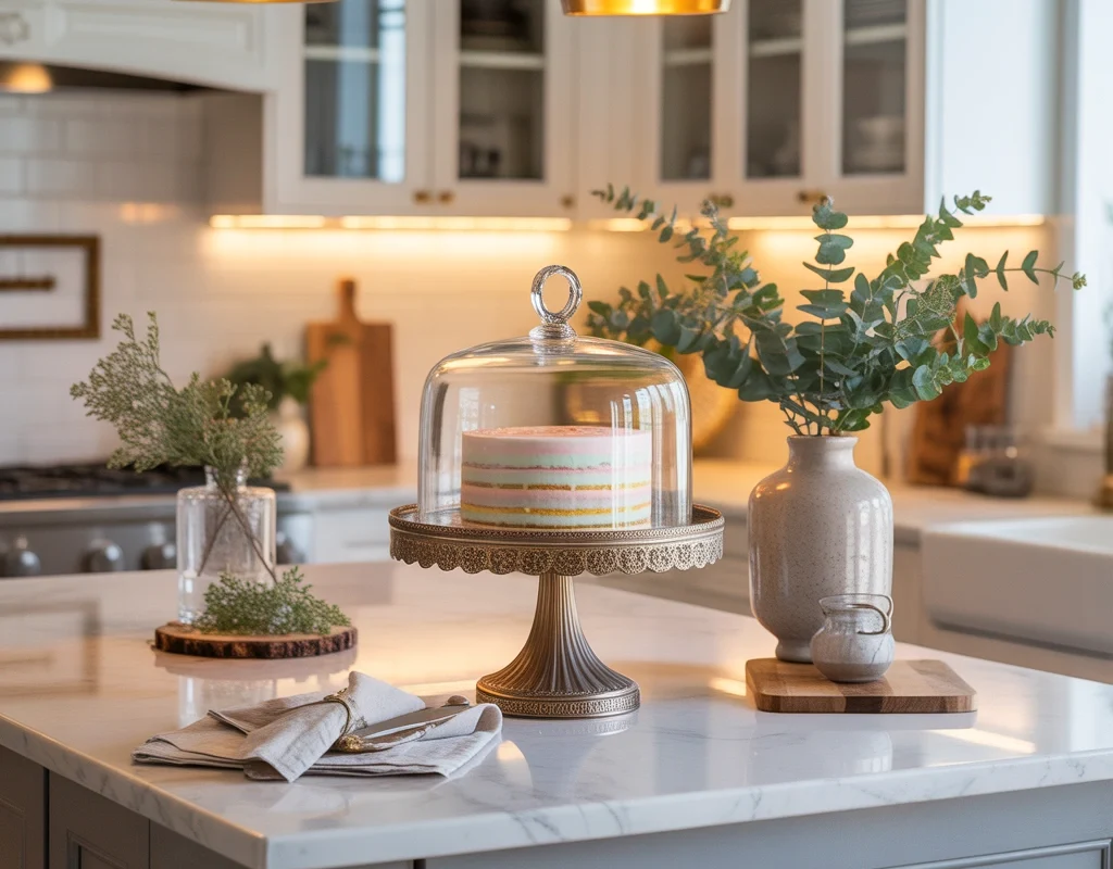 Style the Island Around a Beautiful Cake Stand