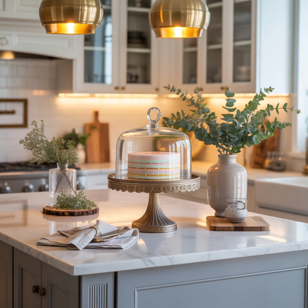 Style the Island Around a Beautiful Cake Stand