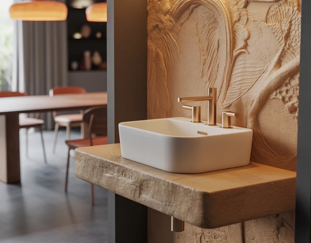 Textured Wall Behind the Wash Basin