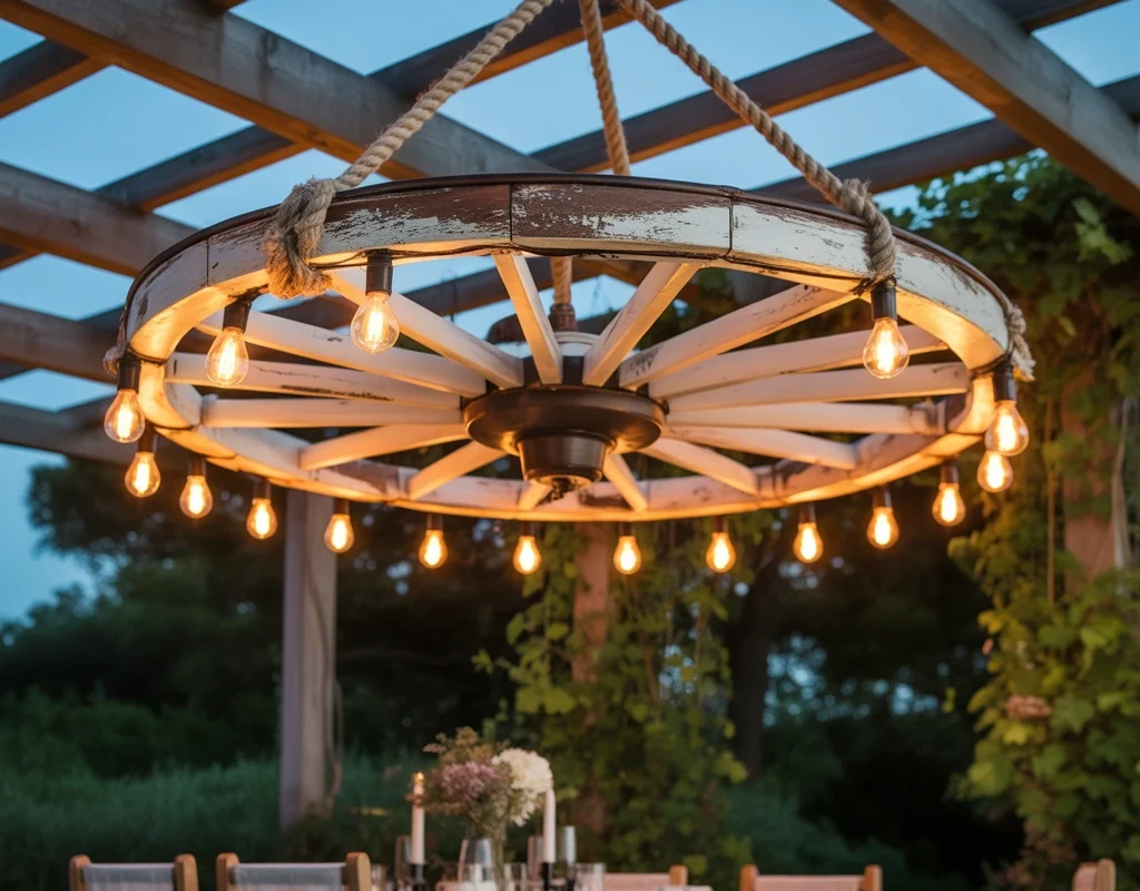 Turn a Wagon Wheel into an Outdoor Chandelier