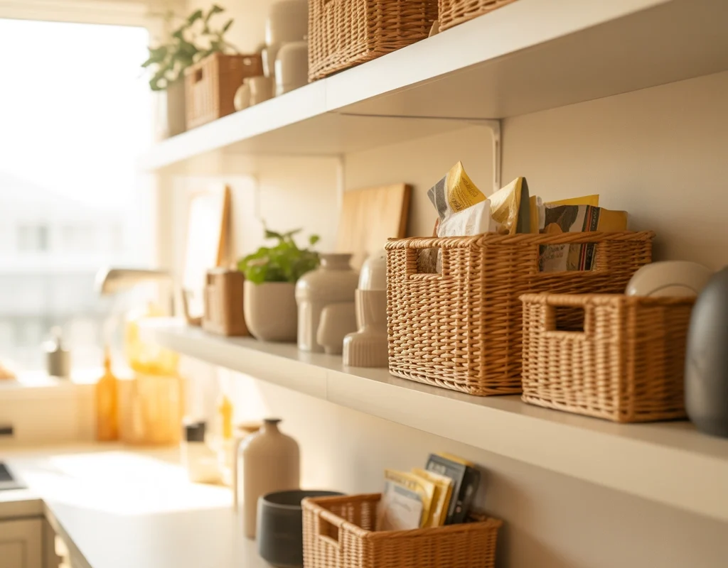 Use Baskets to Hide Small Kitchen Clutter