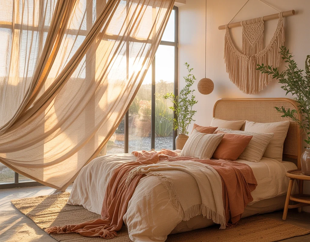 Use Beige Curtains in a Boho Bedroom