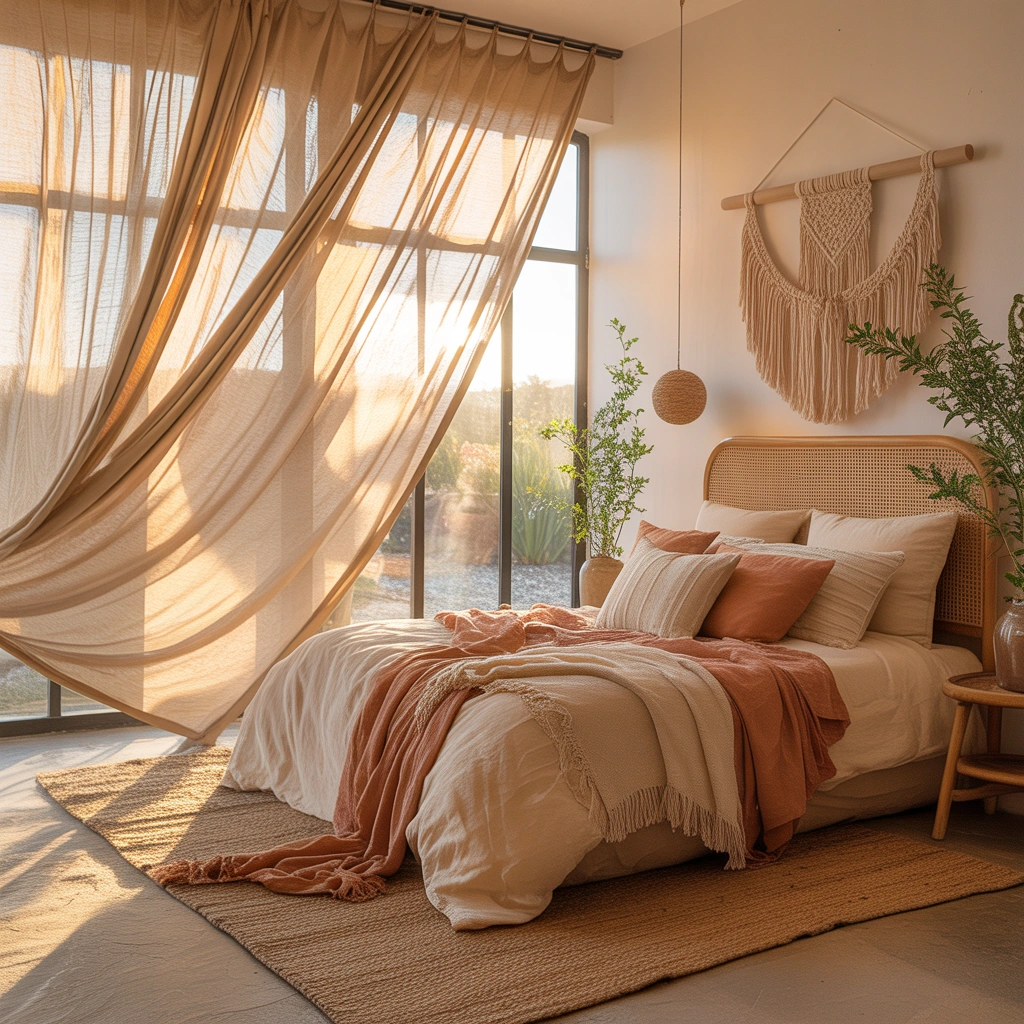 Use Beige Curtains in a Boho Bedroom