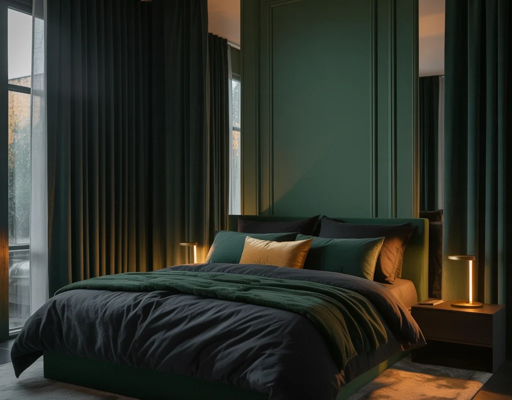 Use Black Curtains With Dark Green Walls