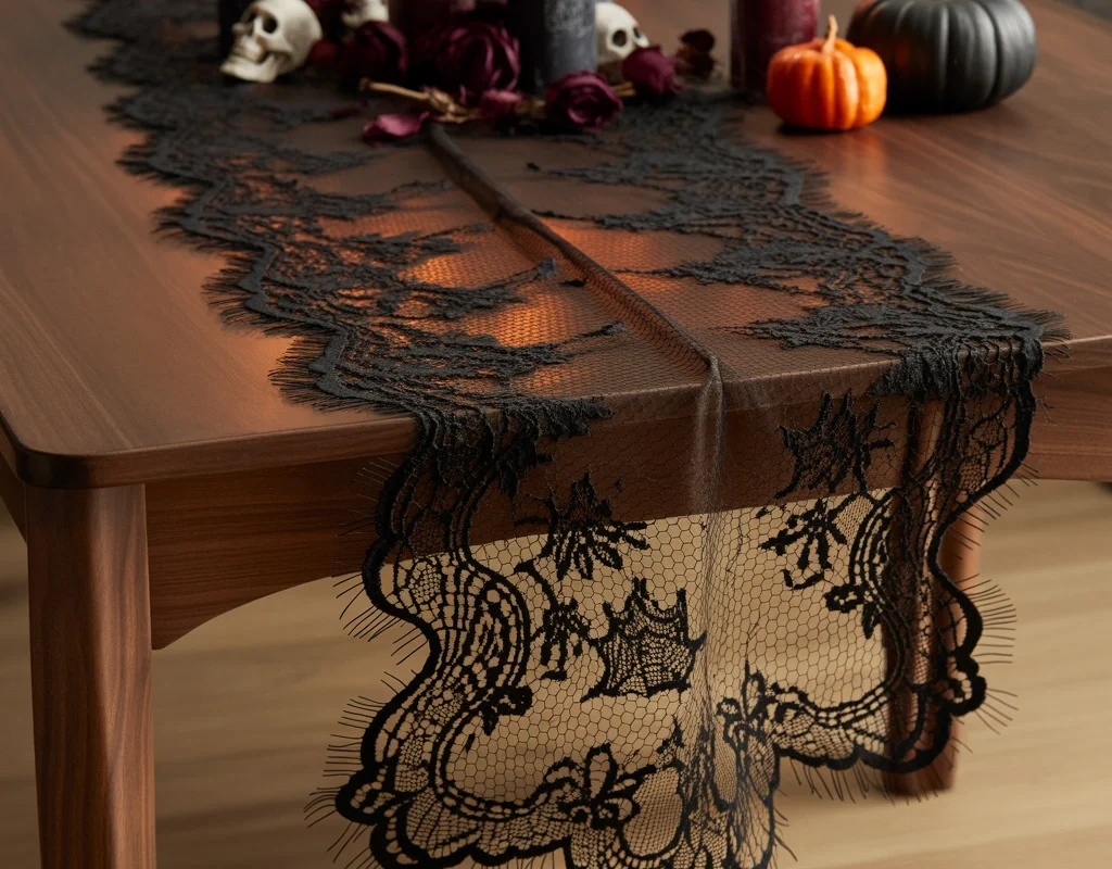 Use Black Lace as a Spooky Table Runner