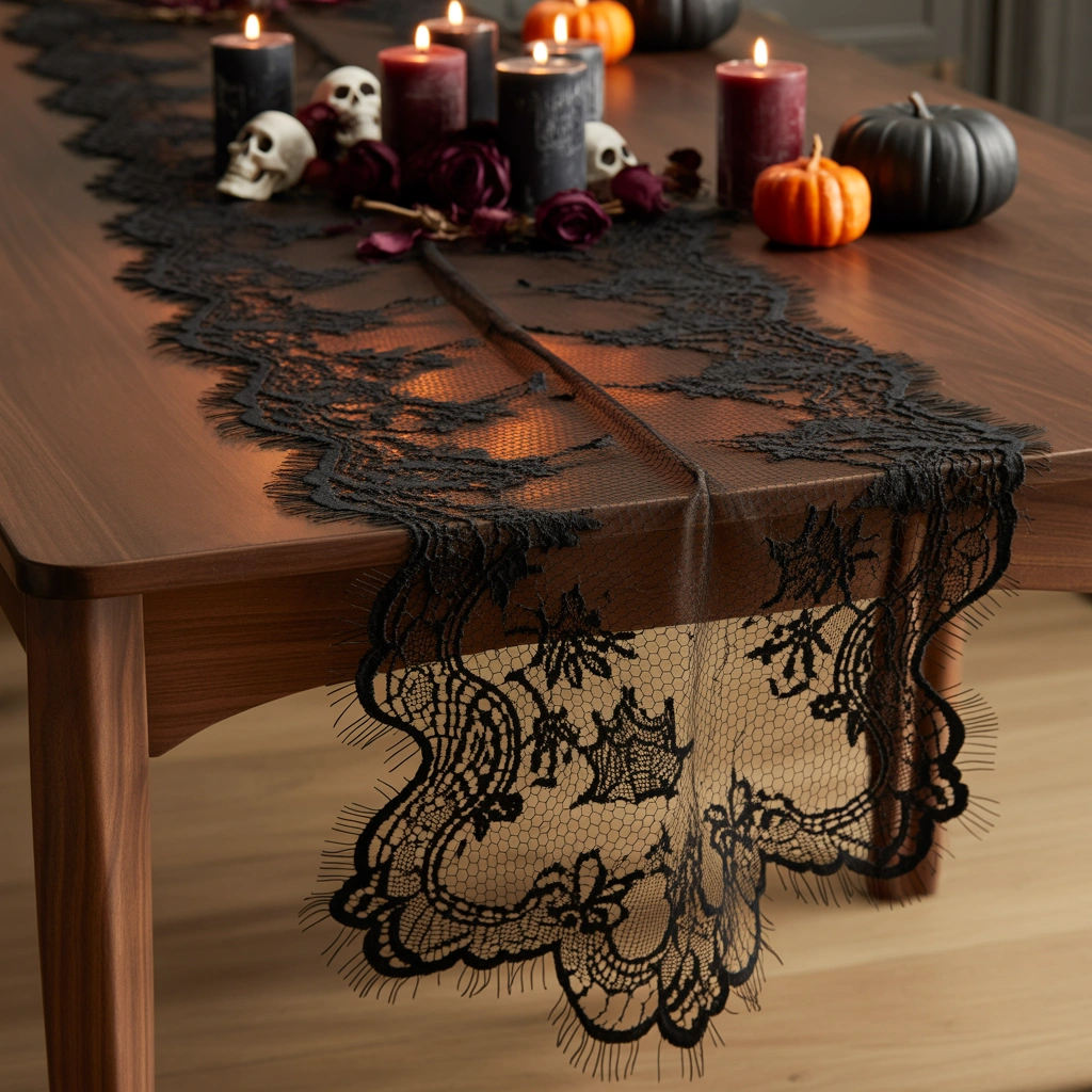Use Black Lace as a Spooky Table Runner