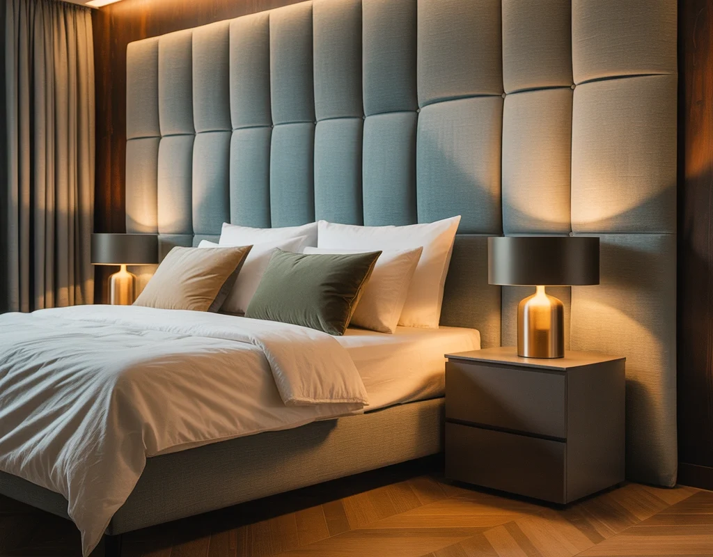 Use Fabric or Upholstered Panels Behind the Bed