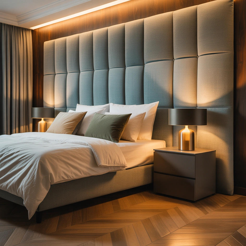 Use Fabric or Upholstered Panels Behind the Bed