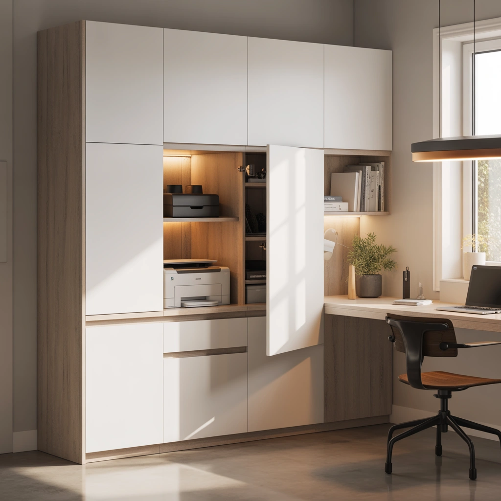 Use IKEA Cabinets to Hide Your Printer and Office Equipment