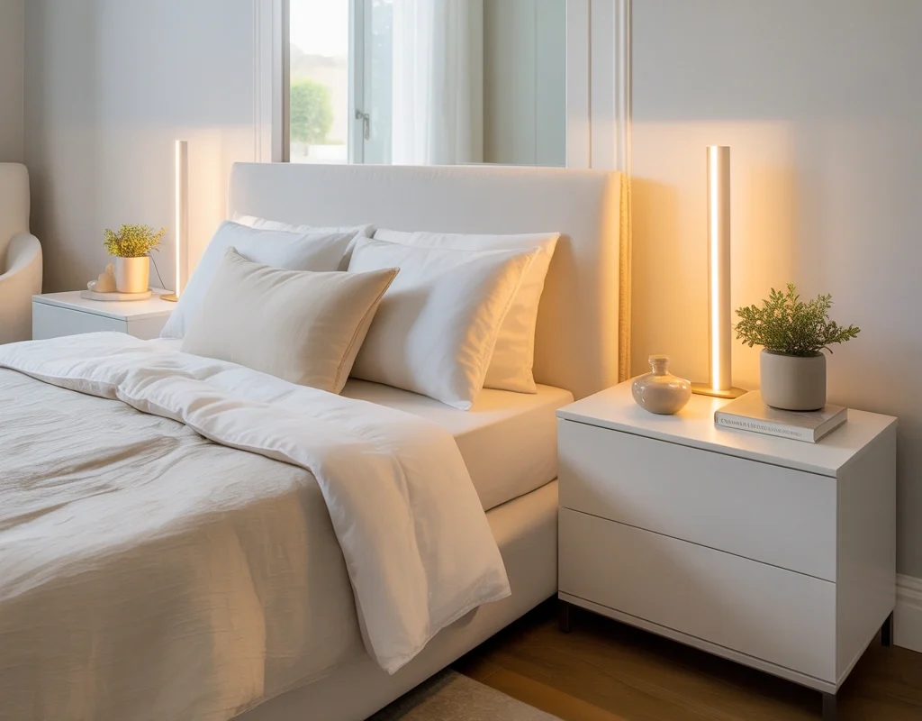 Use Matching White Nightstands for Symmetry