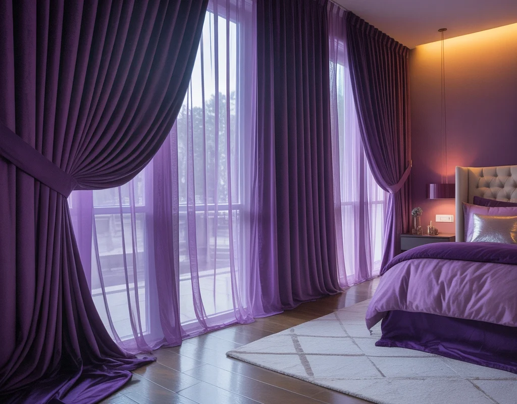 Use Purple Curtains to Frame the Room