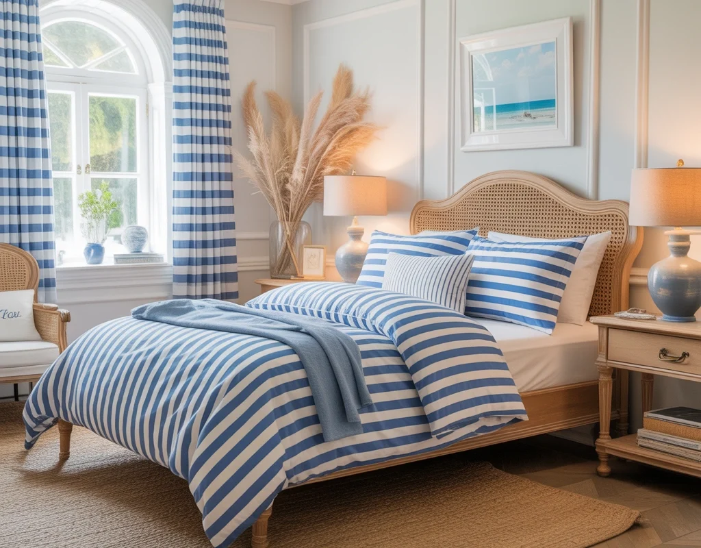 Use Striped Bedding for a Fresh Coastal Preppy Style
