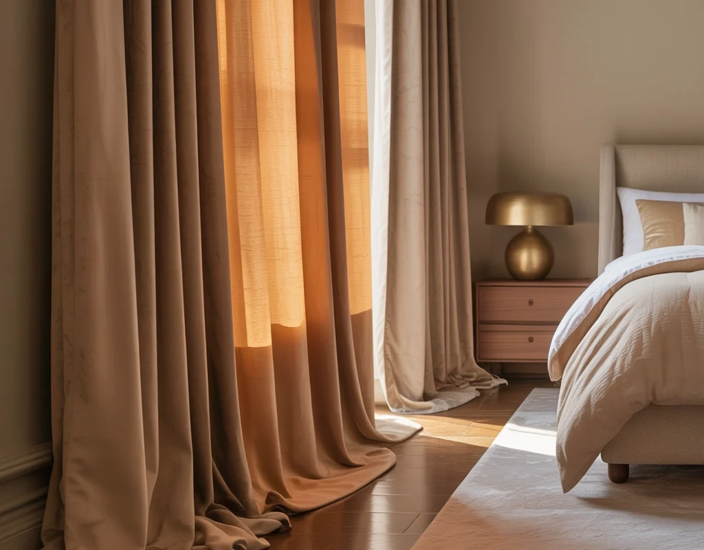 Use Warm Beige Velvet Curtains for Luxury