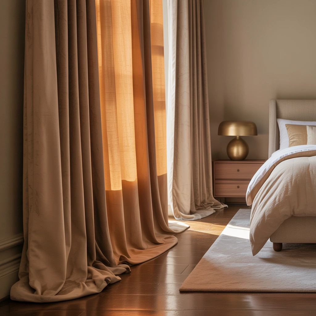 Use Warm Beige Velvet Curtains for Luxury