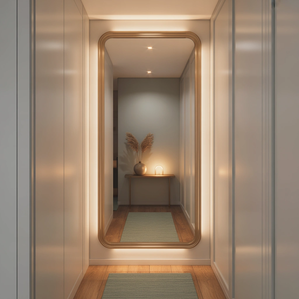 Use a Large Mirror to Visually Widen the Hallway