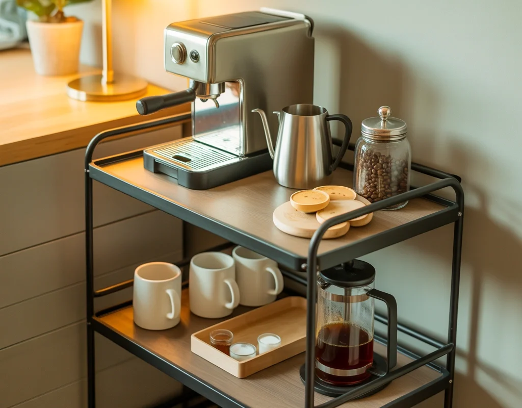 Use a Rolling Cart for a Small Office Coffee Bar
