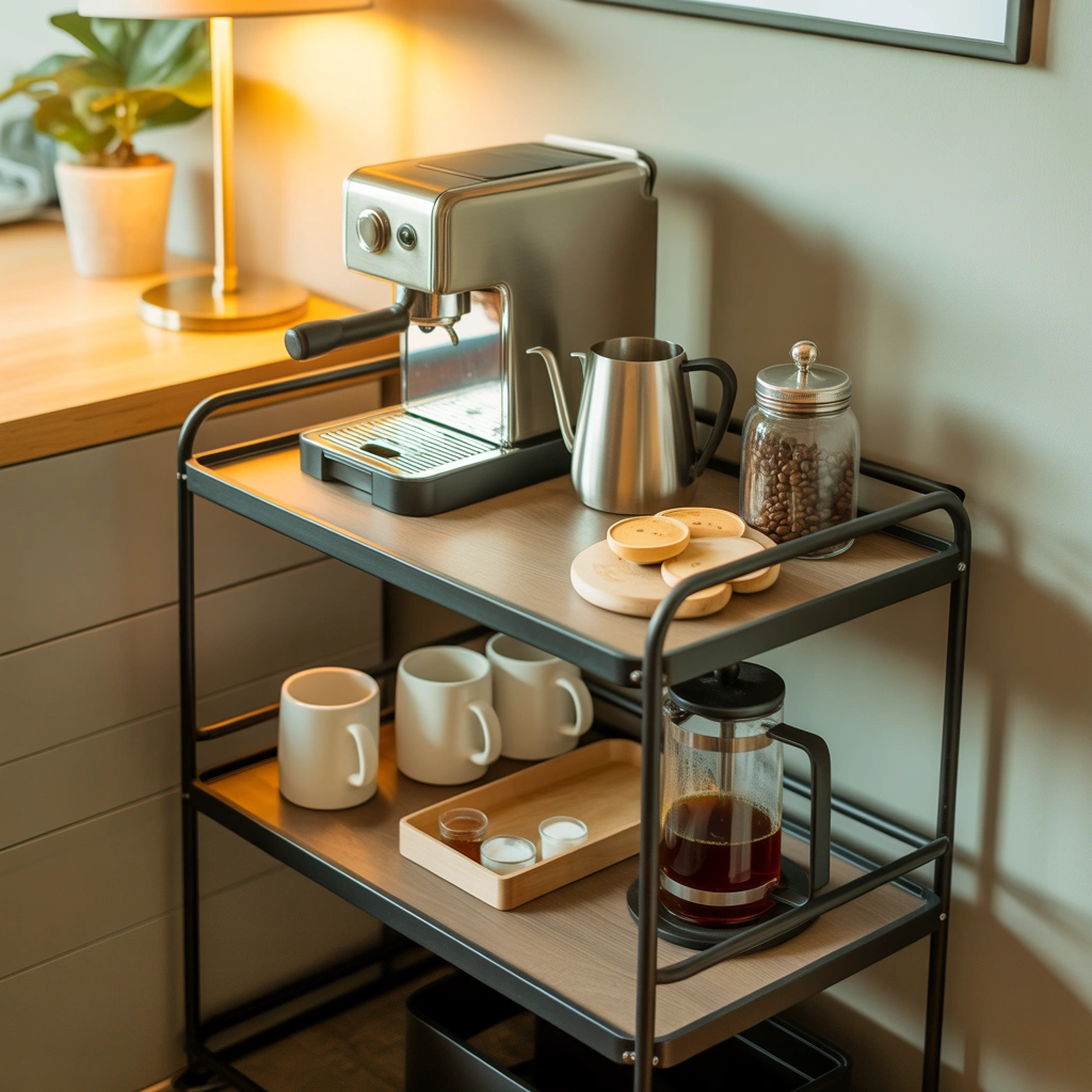 Use a Rolling Cart for a Small Office Coffee Bar