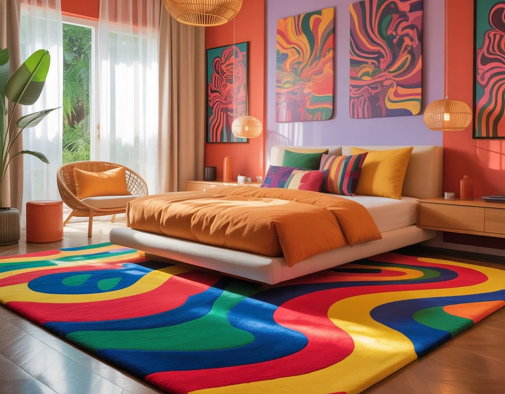 Use a Statement Rug to Anchor the Bedroom
