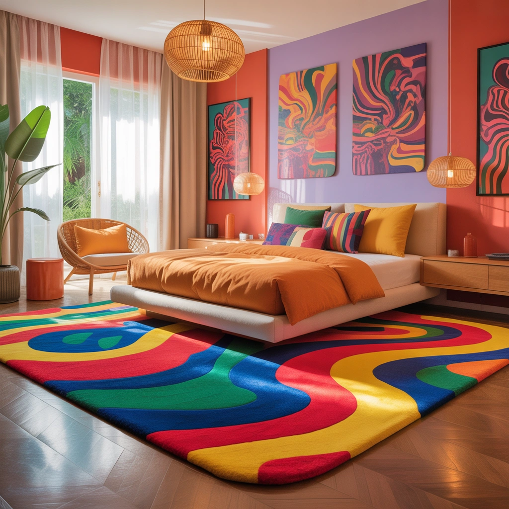 Use a Statement Rug to Anchor the Bedroom