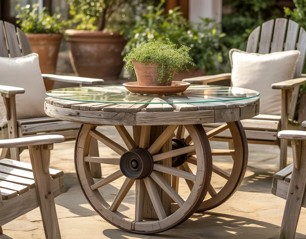 Use a Wagon Wheel as a Patio Table Base