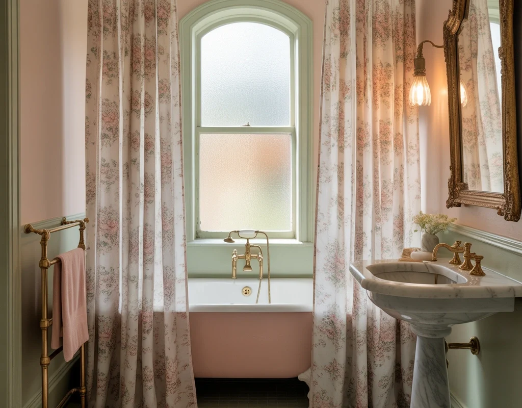 Vintage Inspired Double Shower Curtains for a Classic Bathroom