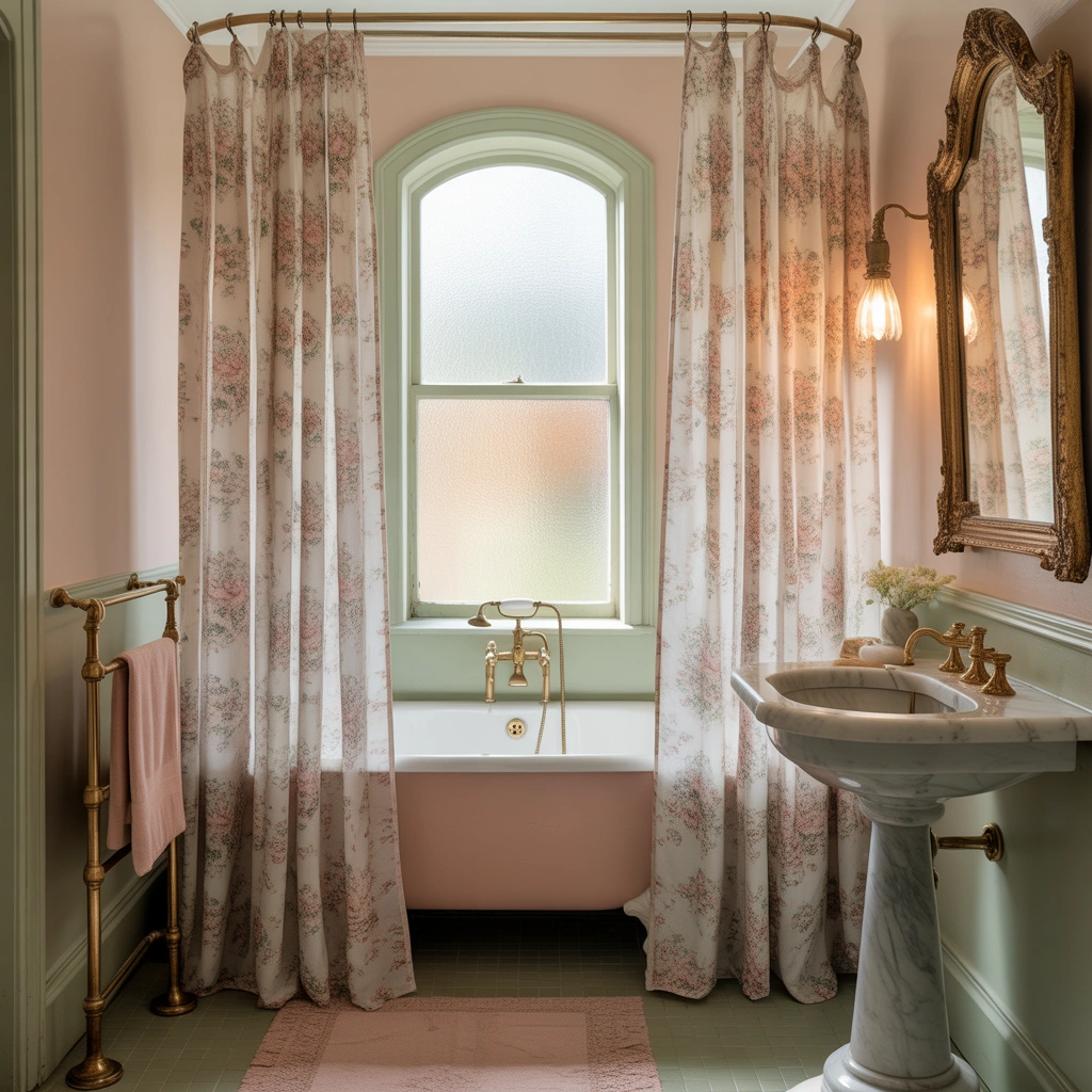 Vintage Inspired Double Shower Curtains for a Classic Bathroom