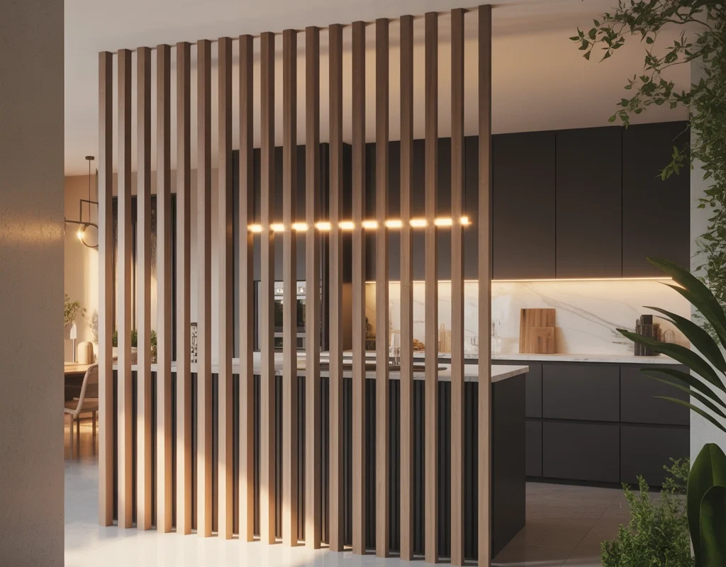 Wooden Slat Partition Kitchen
