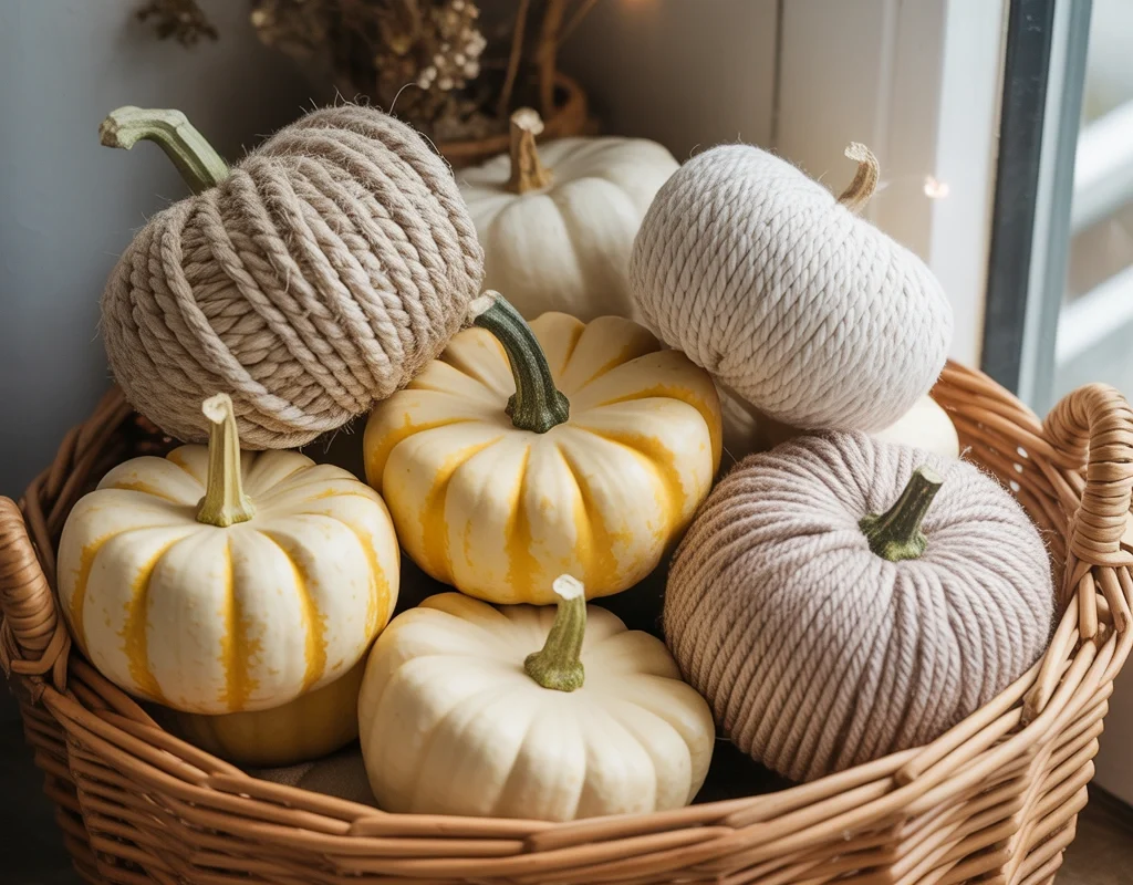 Wrap Small Pumpkins with Twine or Yarn