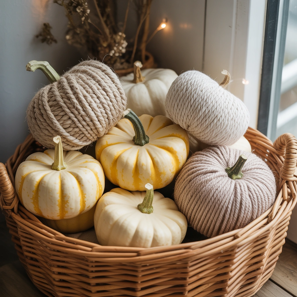 Wrap Small Pumpkins with Twine or Yarn