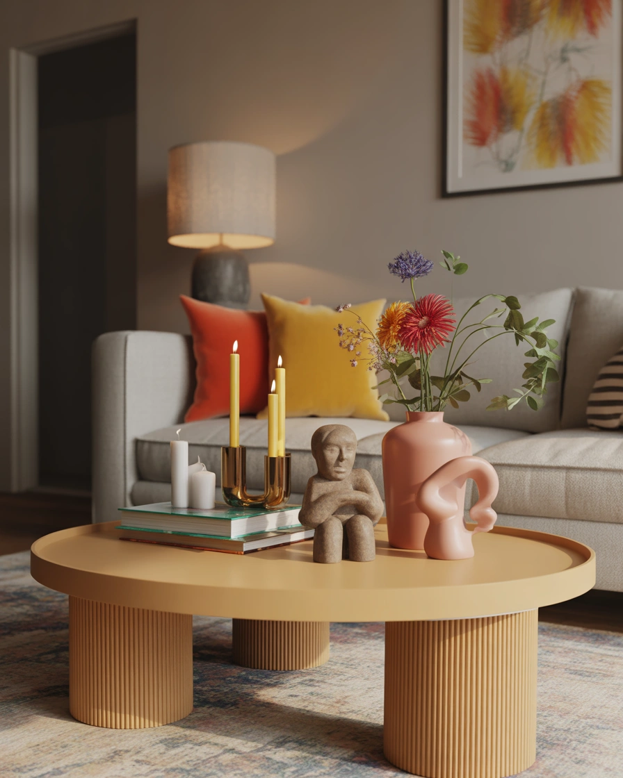 Add A Playful Coffee Table Setup With Unique Decorative Pieces