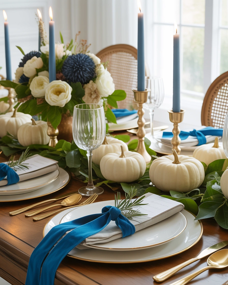 Add Blue Ribbon and Small Decorative Details Around the Table
