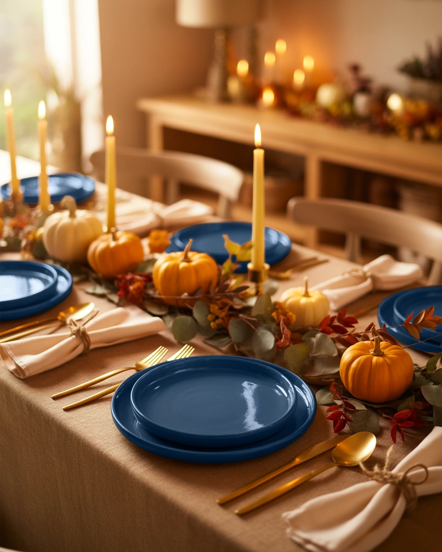 Add Blue Thanksgiving Dinner Plates and Tableware