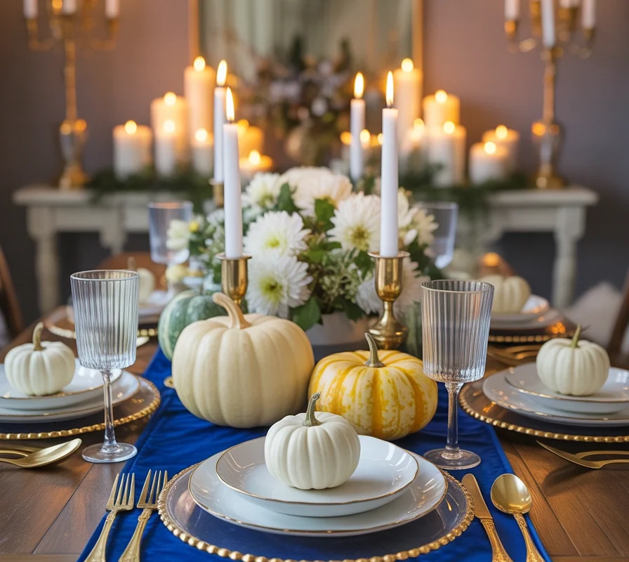 Add Blue Velvet Details for a Luxurious Thanksgiving Look