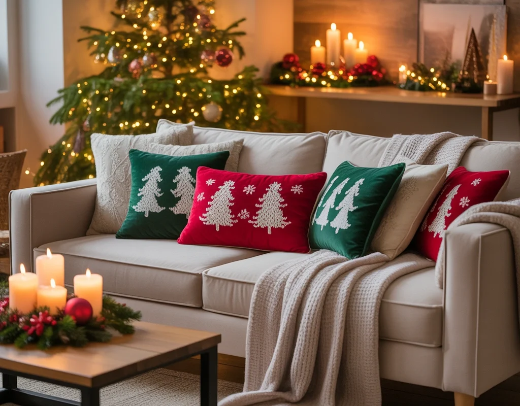 Add Cozy Christmas Throw Blankets and Holiday Pillows