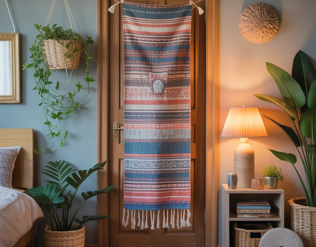 Add Fabric or Tapestry Door Decor for a Soft and Cozy Look