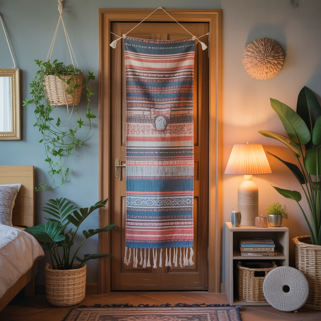Add Fabric or Tapestry Door Decor for a Soft and Cozy Look