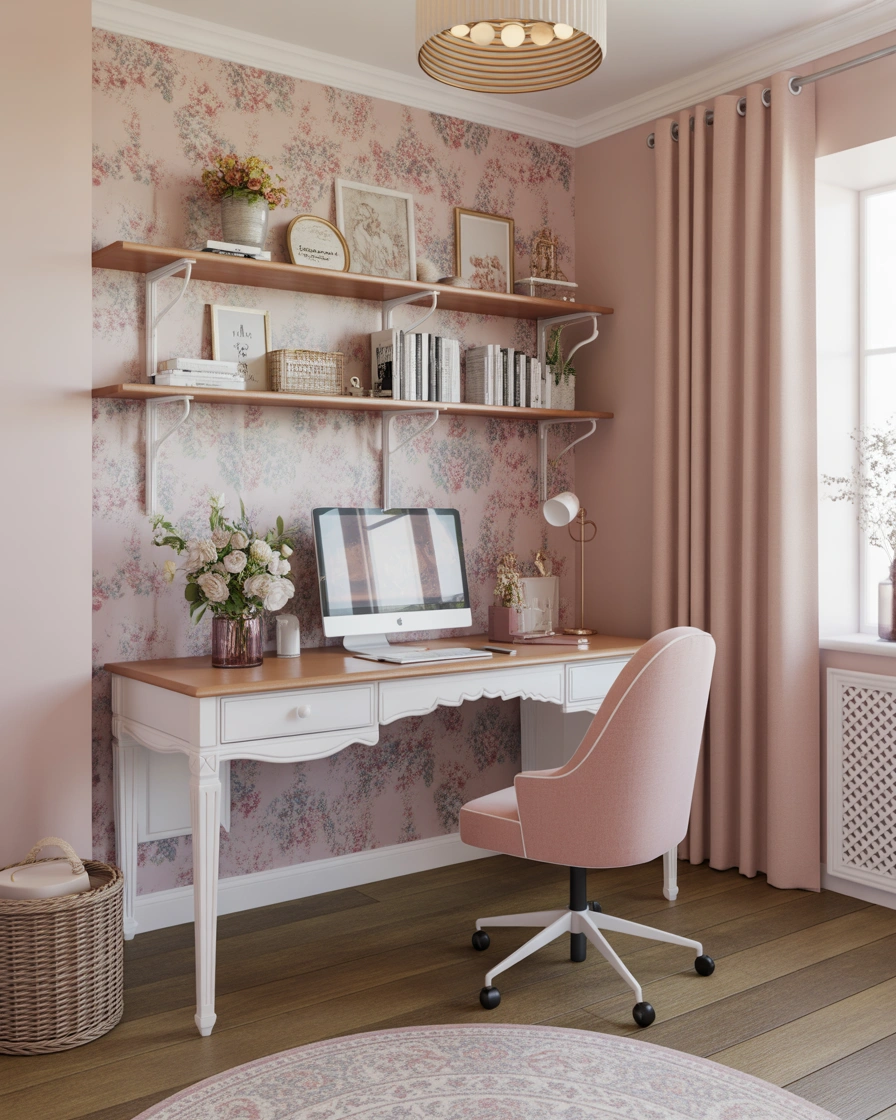 Add Floral Decor for a Romantic Feminine Workspace