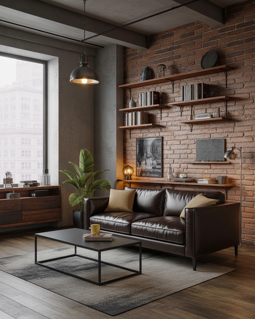 Add Industrial Style Elements Around Your Dark Grey Couch